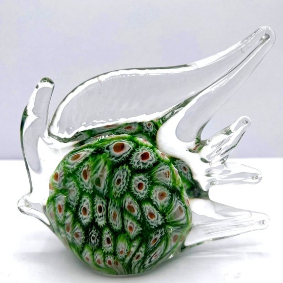 Murano Other - Vintage Murano Glass Millefiori Hand Blown Glass Angel Fish Paperweight Green 4"
